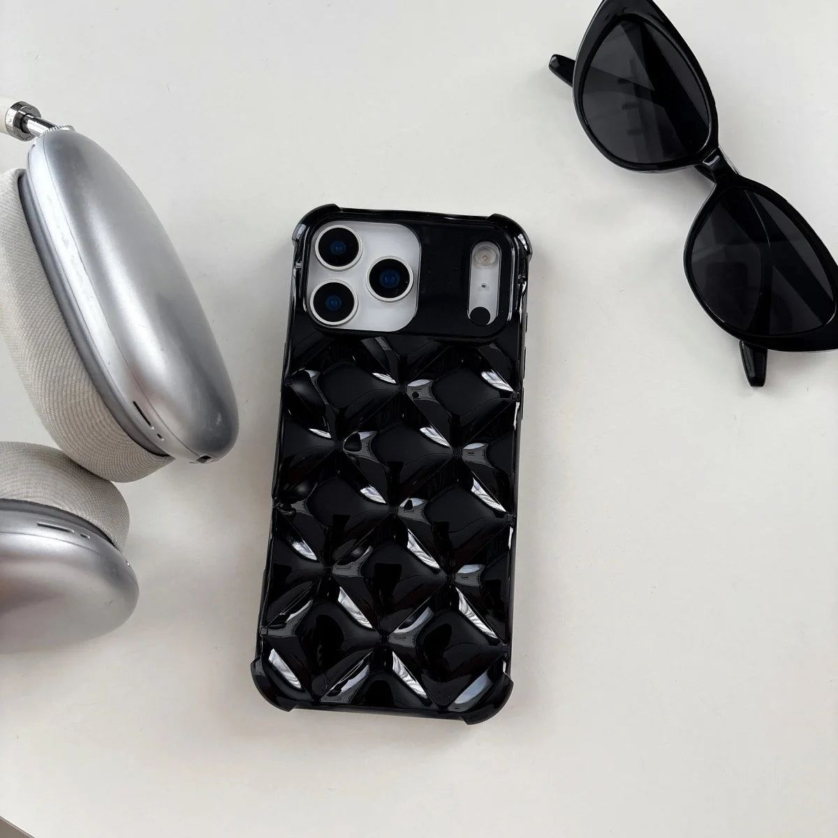 3D Rhombus Diamond Grid Pattern Phone Case For iPhone 17 Air 16 E 15 14 13 12 Mini 11 Pro Max Plus Glossy Shockproof Soft Cover
