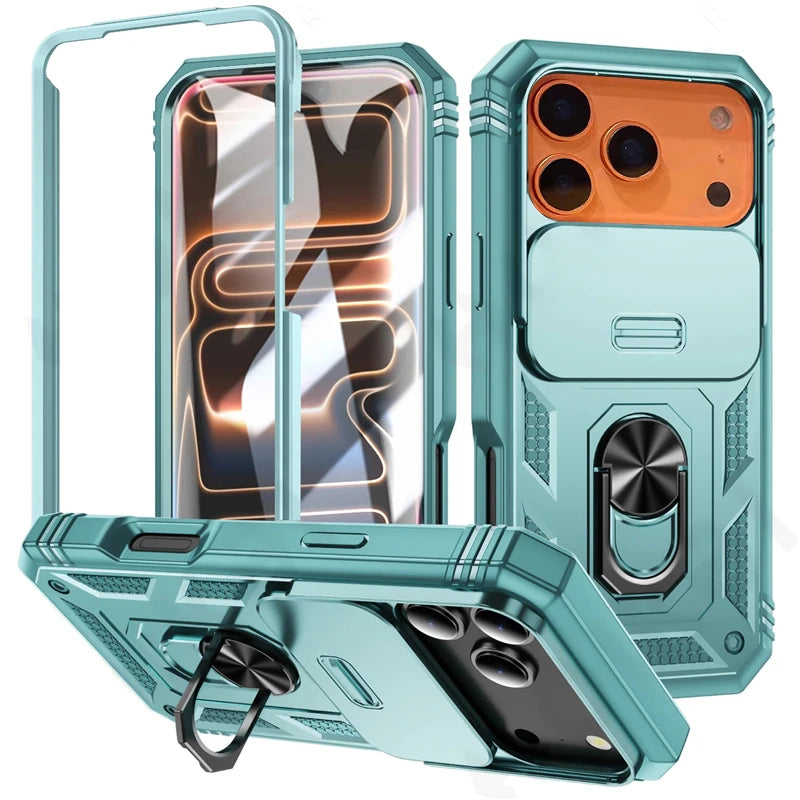360 Degree Rotate Military Grade Armor Protection Phone Case For iPhone 17 13 15 14 16 11 12 Pro Max Plus Air Camera Slide Cover