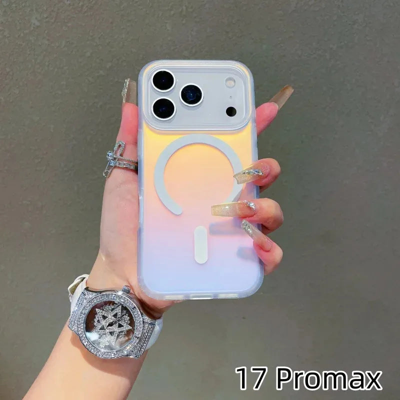 NEW For Iphone 17 Pro Max Laser Color-Changing Matte Phone Case 16 pro 15 14 13 Magnetic Cover Gradient Colors cases Sun Set Sky