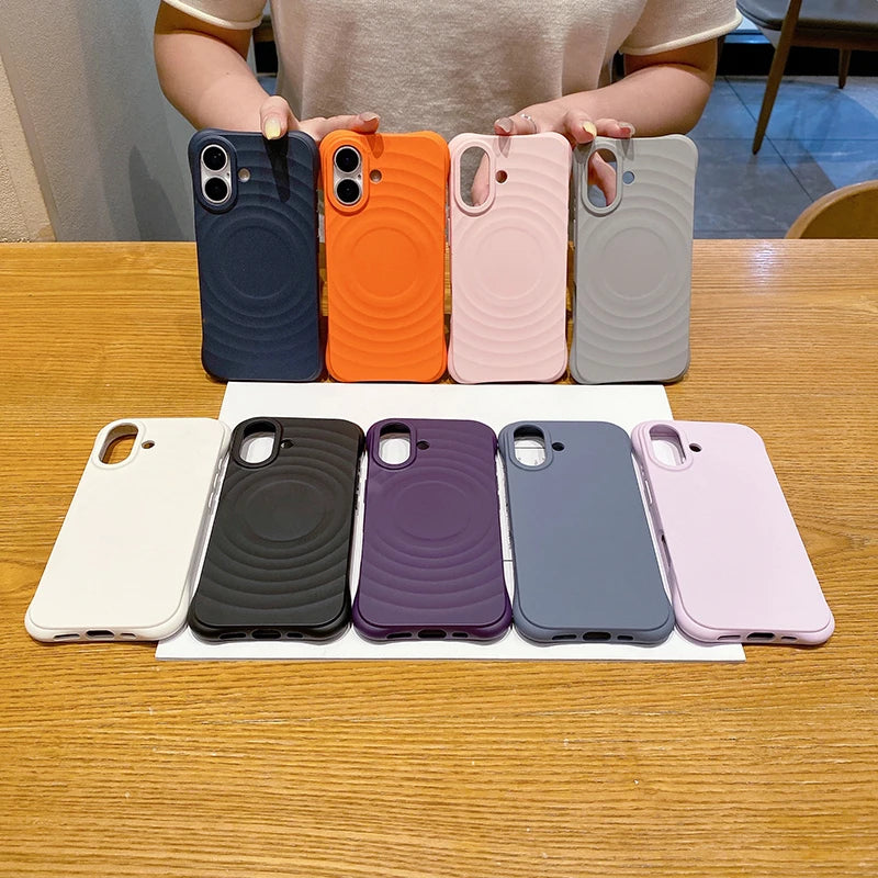 Water Ripple Silicone Phone Case For iPhone 17 16 15 14 13 Pro Max 16E 17E For Magsafe Wireless Charge Magnetic Soft Phone Cover