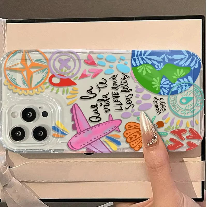 World Travel Pattern Soft Phone Case For iPhone 16 15 14 Plus 17 13 12 11 Pro Max X XS XR XS MAX 16E 17Air Full Protection Cover