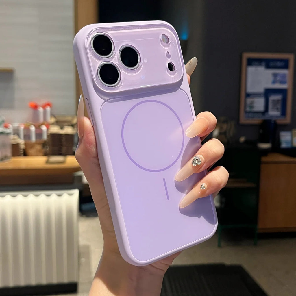 Fashion Liquid Silicone For Magsafe Magnetic Phone Case For iPhone 17 16 15 14 13 Pro Max Large Window Lens Glass Protect Cover