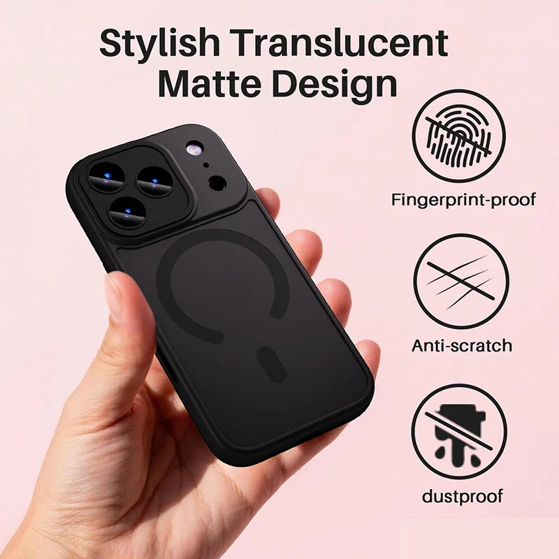 Luxury Armor Shockproof Phone Case For iPhone 17 Air 16 15 14 13 12 11 Pro Max Plus For Magsafe Matte Transparent Magnetic Cover