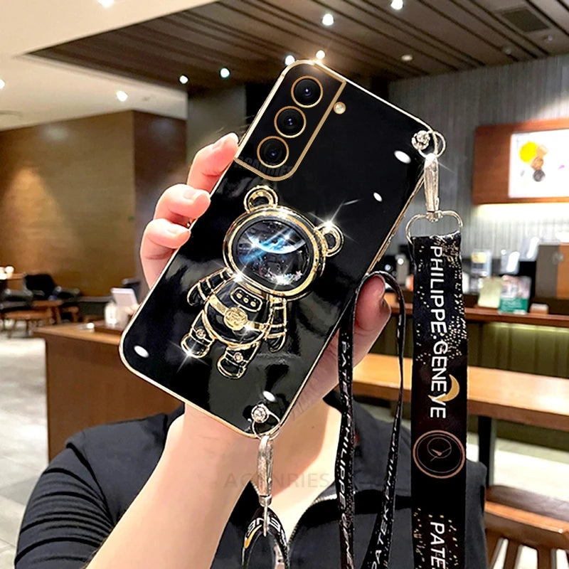 S 21 22 24 Crossbody Lanyard Plating Case For Samsung Galaxy S21 S22 S23 S24 Plus Ultra S20 Fe Silicone Stand Cover Note 10 20