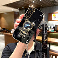 S 21 22 24 Crossbody Lanyard Plating Case For Samsung Galaxy S21 S22 S23 S24 Plus Ultra S20 Fe Silicone Stand Cover Note 10 20