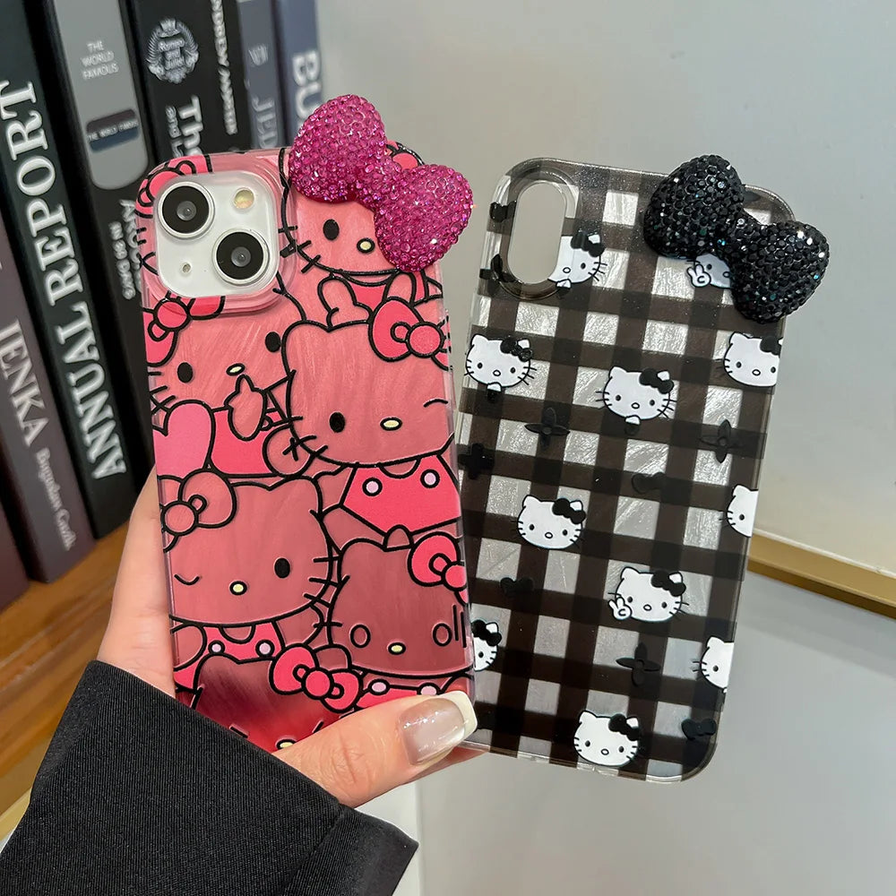For Honor X9D X8B X7C X6A Magic 5 6 7 Lite 50 70 90 200 Pro 400 Lite Dazzle 3D Diamond Bow Kitty Laser Lustre Lining Phone Case