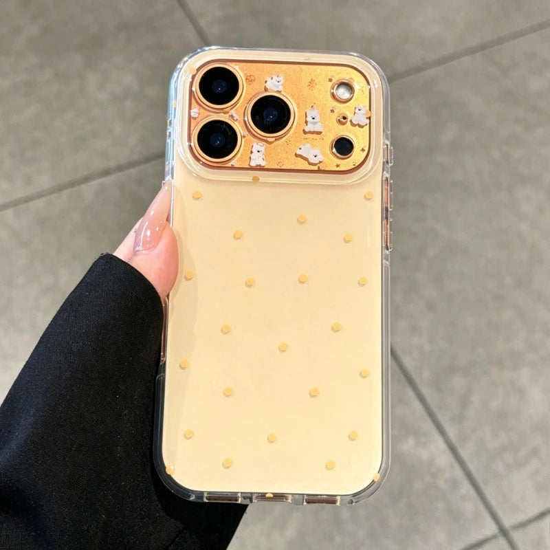 Fashion Cute Yellow Polka Dot Pattern Protection Phone Case For iPhone 11 12 13 14 15 16 17 Pro Max 17 Pro Shockproof Back Cover