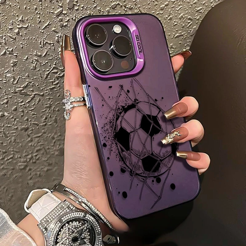 Football Theme Phone Case For iPhone 17 Pro Max 16 11 13 15 12 14 Laser Cover For iPhone Air XS Max XR X 8 7 Plus 17E 16E Funda