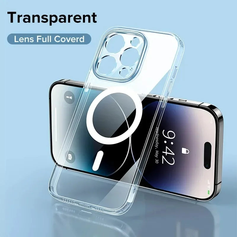 Original Transparent Hard Magnetic Case For iPhone 17 Air 16 15 14 13 12 11 Pro Max Plus For Magsafe Silicone Frame Clear Cover