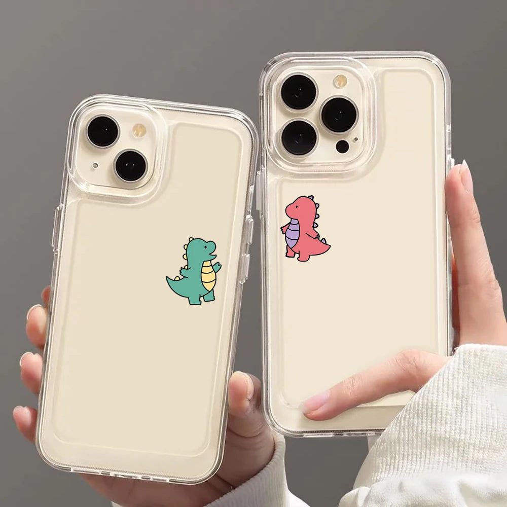 Cute Dinosaur Couple Phone Case For iPhone 17 16 15 14 13 12 11 Pro Max Mini SE 7 8 Plus 16E Shockproof Non-Slip Cover Fundas