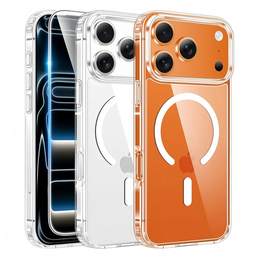 For iPhone 17 Pro Case Compatible with Magsafe Transparent Magnetic Shockproof Protective  Cover with Screen Protector -Clear