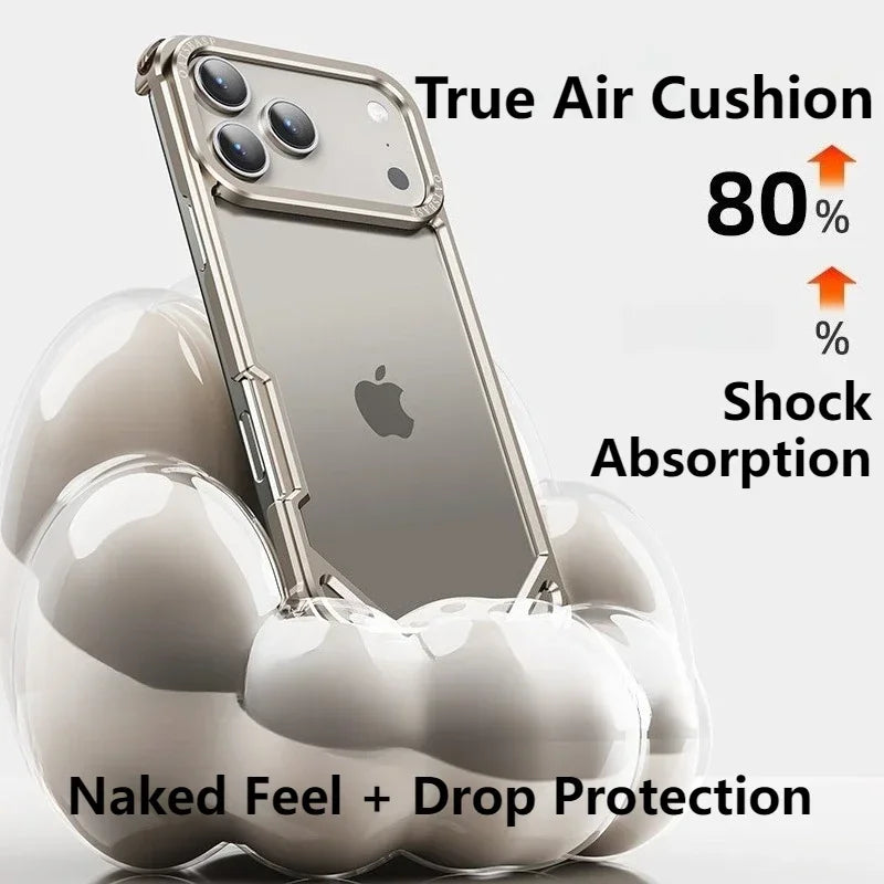 Luxury Metal Frameless Air Cushion Shockproof Phone Case For IPhone 17 17Pro 17ProMax Ultra-thin for Magsafe Protection Cover