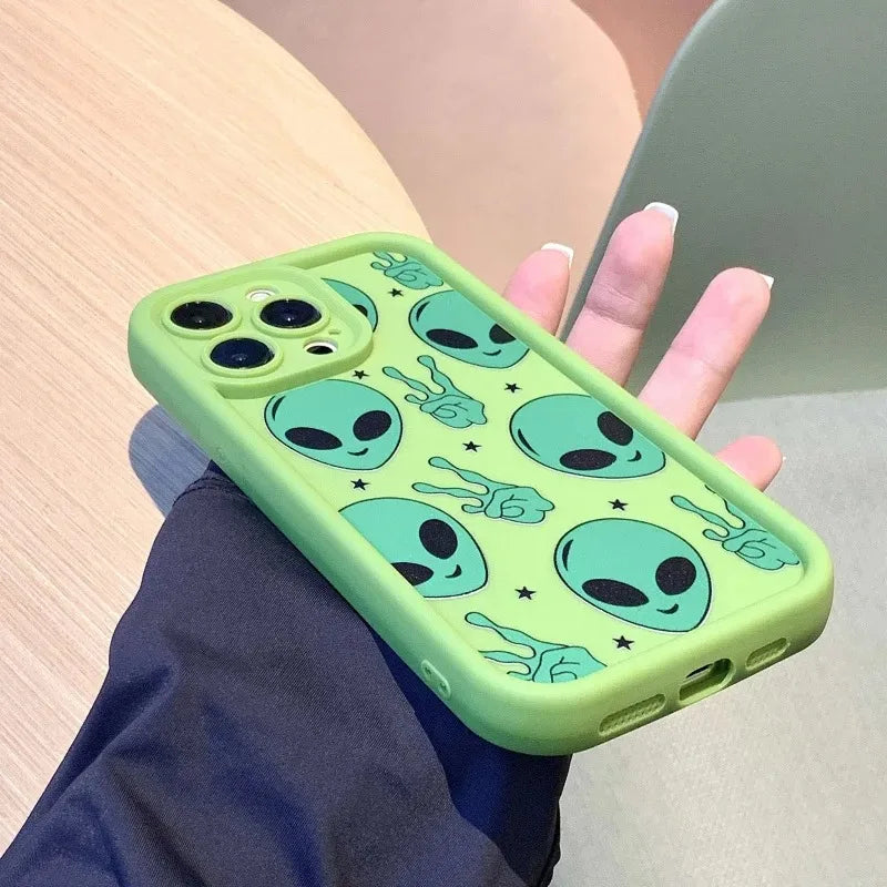 Alien graphic phone case for iPhone 17 Air 16 Pro Max 15 14 13 12 Mini  11 x XR Xs  8 7 plus pro Max mini silicone back cover