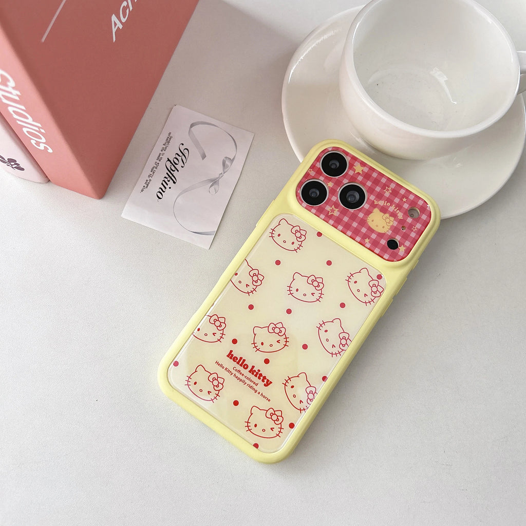Cute Cartoon Large Window Four Colored Line KT Head Phone Case For iPhone 17 16 15 14 Pro Max Shockproof Protective Soft Cover