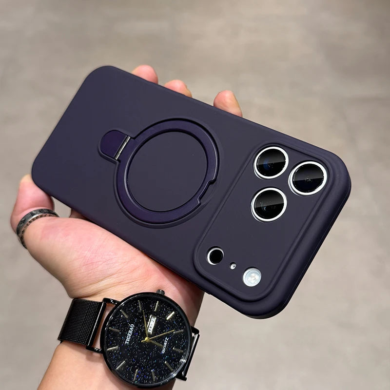 Origina Metal Magnectic Stand Holder Case For iPhone 17 Air 16 15 14 13 12 11 Pro Max Plus Magsafe Liquid Silicone Soft Cover
