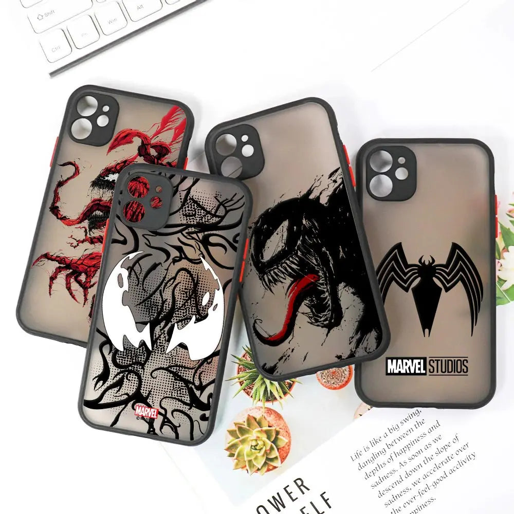Marvel Venom Logo Translucent Case For iPhone 17E 17 16 16E 15 14 13 12 11 Pro Max 17 Air 7 8 Plus XR XS Shockproof Armor Cover