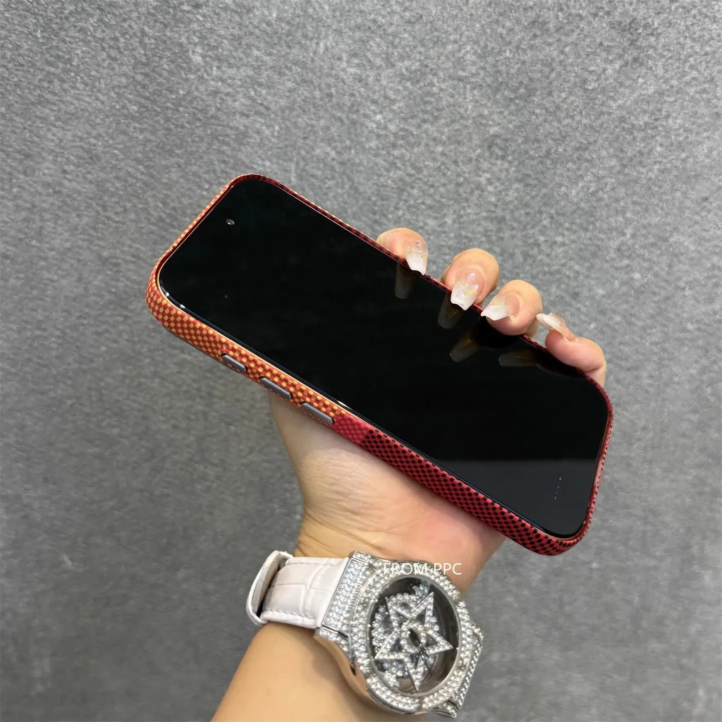 Orange Mountain Peak Phone Case Cover for iPhone 17 16 Pro Max Carbon Relief Hard PC Magnetic Shell Camera Lens Protection Coque