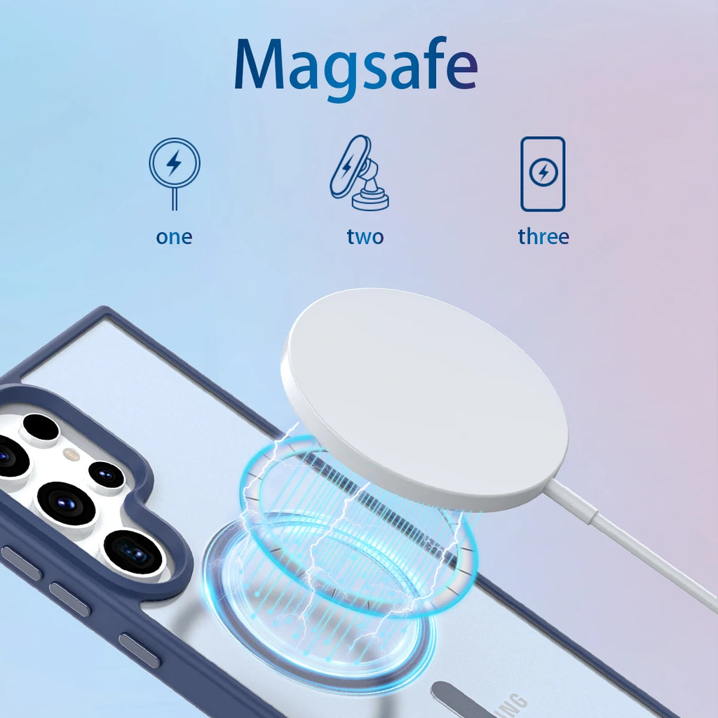 Luxury Skin Feel Translucent Magnetic Case for Galaxy S25 Ultra S21 S22 S23 S24 Plus Suport Magsafe Wireless Charging Case Funda