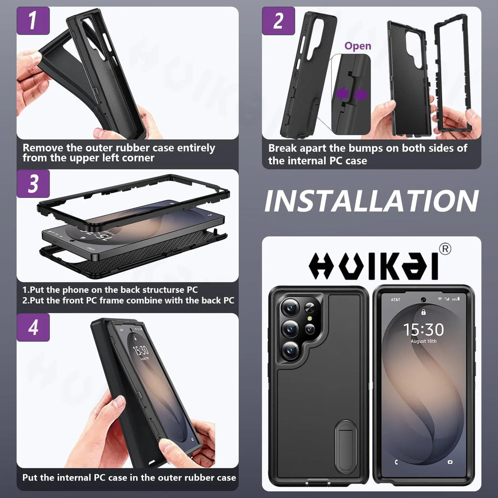 For Samsung Galaxy S26 Ultra S26 S25 Ultra S24 Plus Shockproof Case Heavy Duty Anti-Scratch Rugged Grade Kickstand Phone Cover