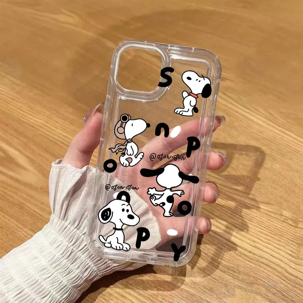 Lovely Cartoon Hot Snoopys Phone Case for iPhone 17 16 15 14 13 12 11 Pro Max Plus X XR XSMax Airbag Anti Fall Clear Back Cover