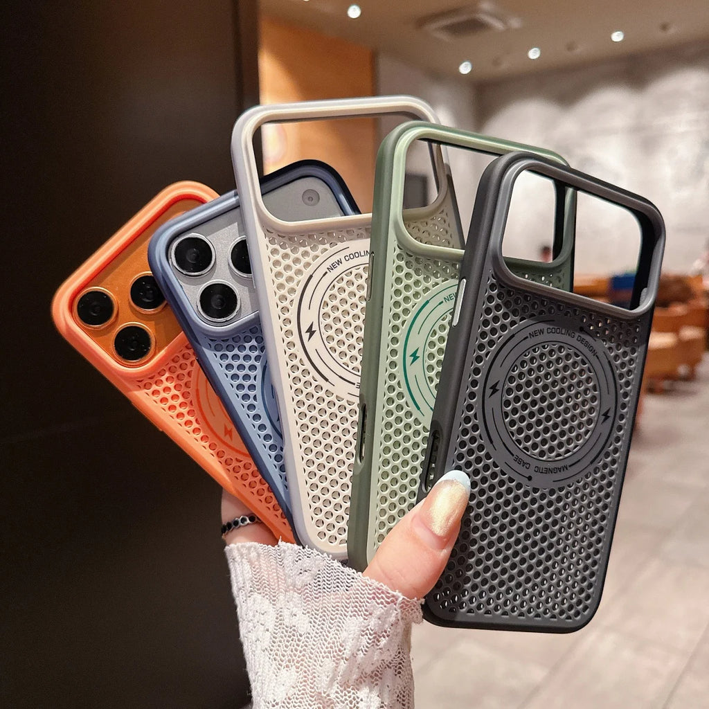 Q8 Cooling Heat Dissipation Magnetic Phone Case For iPhone 17 16 15 14 13 Pro MaxBreathable Back Cover For Magsafe Funda
