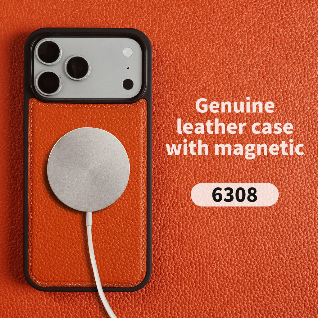Magnetic Lychee Genuine Leather Case For iphone Air 17e 16e 11 12 13  14 15 16 17 Pro Max Phone Back Cover For Magsafe Case Capa