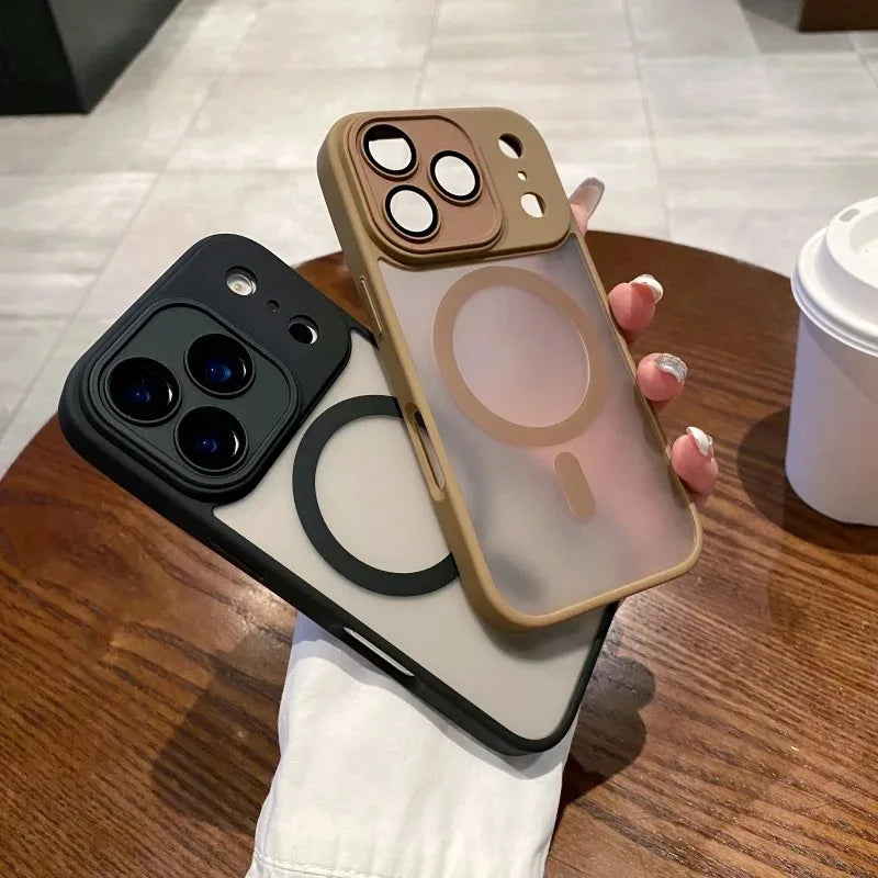 Armor Magnetic Matte Translucent Shockproof Case For iPhone 17 16 15 14 13 12 11 Pro Max Funda For Magsafe Wireless Charge Cover