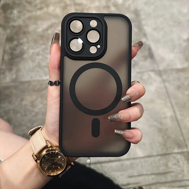Luxury Magnetic Matte Translucent Armor Shockproof Case for iPhone 16 13 15 14 12 11 Pro Max for Magsafe Wireless Charge Cover