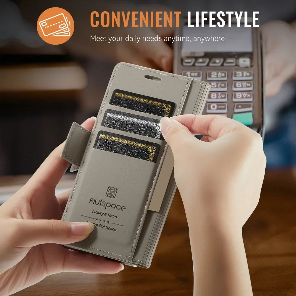 Flip Wallet with Pen Holder Leather Phone Case For Samsung Galaxy Z Fold 7 6 5 Fold6 Fold5 RFID Blocking Crad Slot Holder Cover