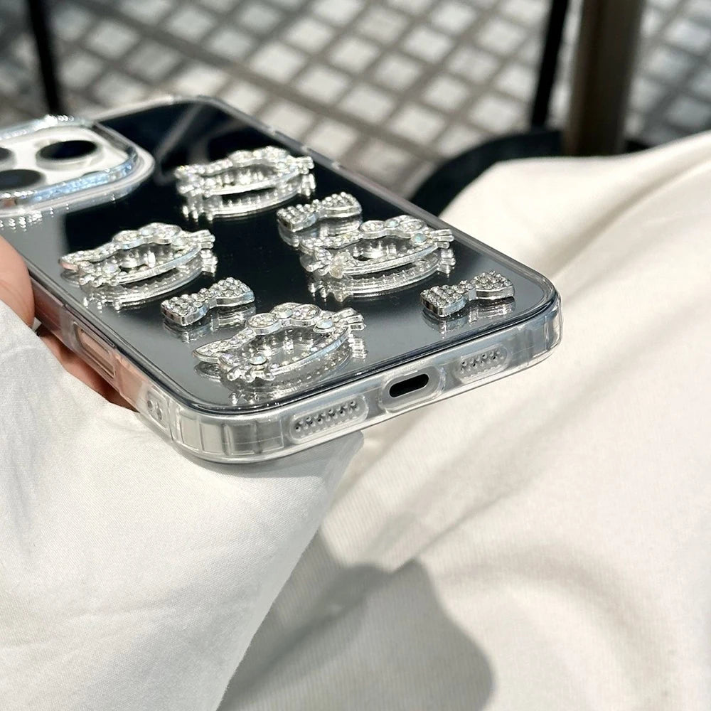 Luxury Kitty Bowknot Make Up Mirror Metal Camera Phone Case for iPhone 17 16 Pro Max 15 Pro 14 Plus 16 13 12 11 Pro XS XR SE 2 3