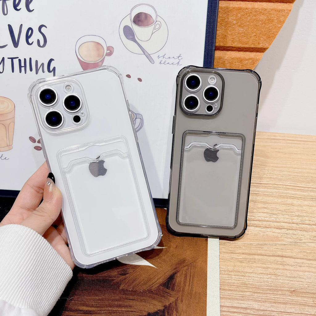 Shockproof Card Slot Pocket Phone Case For iPhone 17 16 15 14 13 12 11 Pro Xs Max 6 7 8 Plus Air 17e 16e XR Clear Wallet Cover