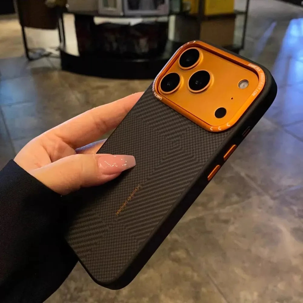 Matte Carbon Fiber Texture Case For iPhone 17 16 15 14 Pro Max Metal Camera Lens Protector Invisible Magnetic Charging Cover