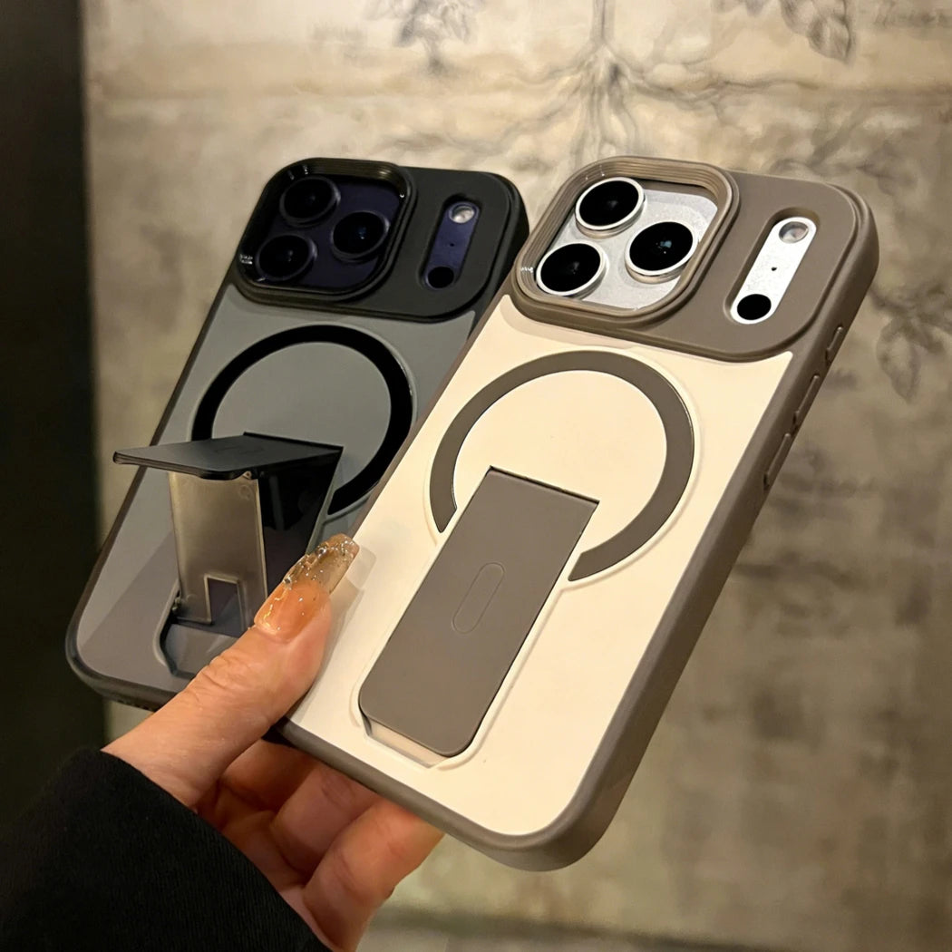 For Magsafe Invisible Bracket Magnetic Phone Case for iPhone 11 12 13 14 15 16 Plus 17 Pro Max 17e Soft Frame Shockproof Cover