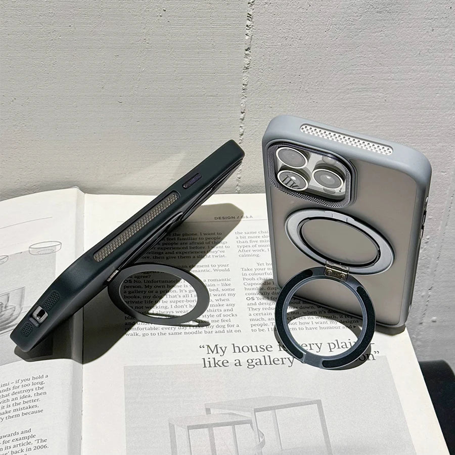 360° Rotate metal bracket magnetic charging phone case for iPhone 16 15 14 13 12 11 Pro Max Titanium gray magsafe hard cover
