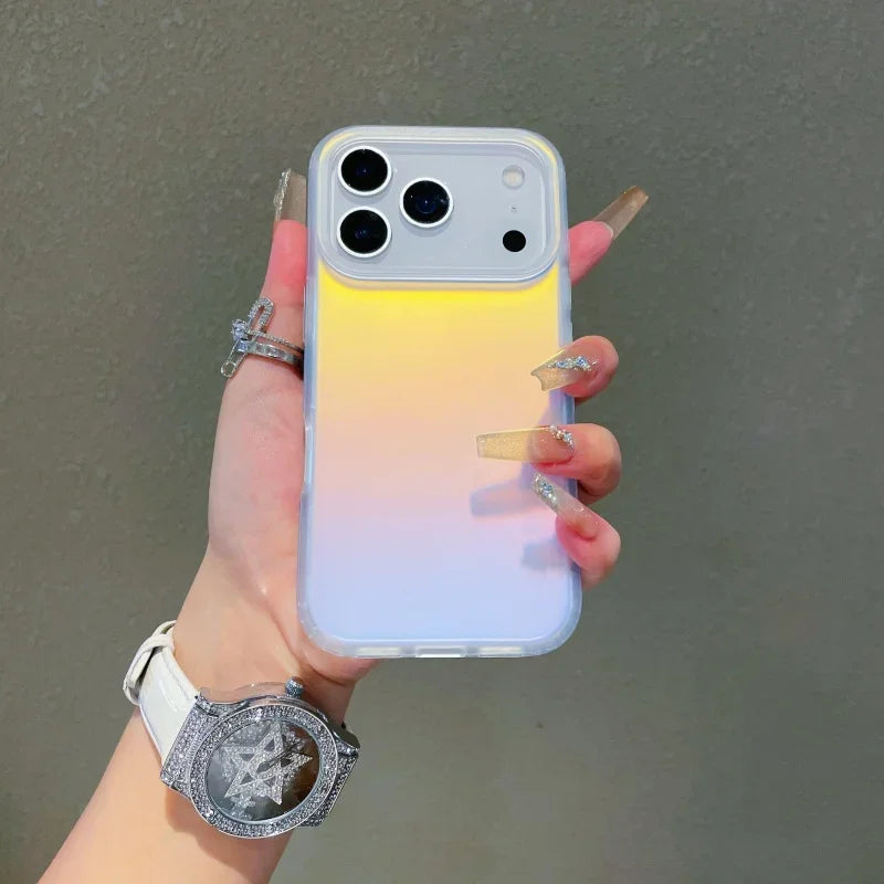 NEW For Iphone 17 Pro Max Laser Color-Changing Matte Phone Case 16 pro 15 14 13 Magnetic Cover Gradient Colors cases Sun Set Sky
