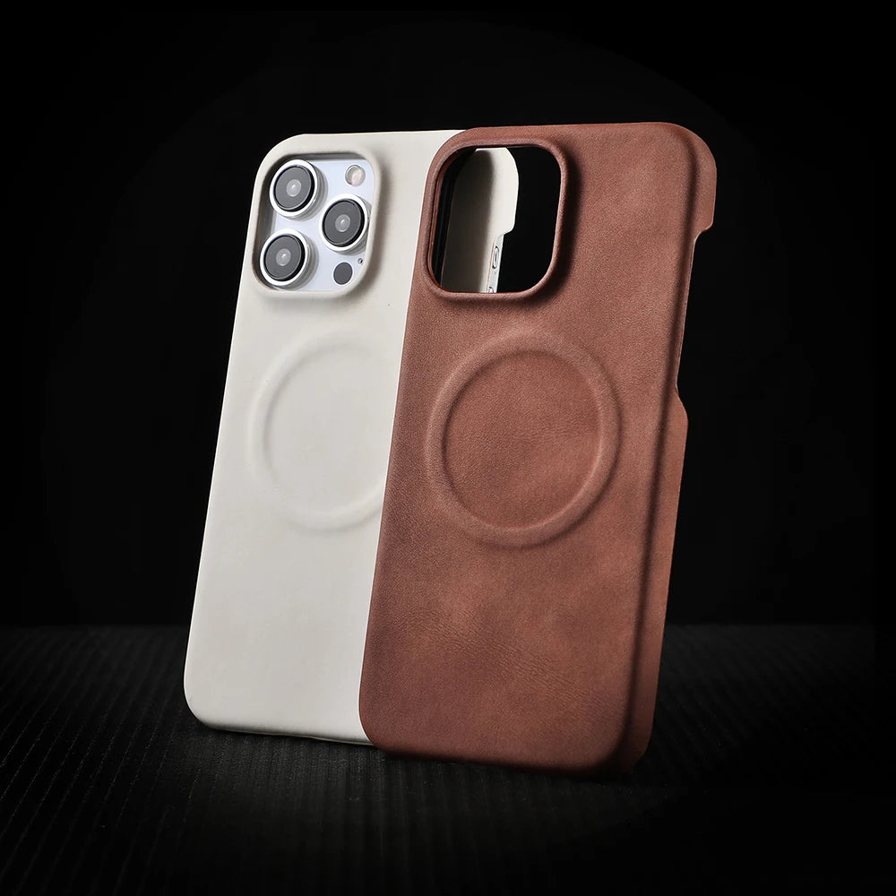 Luxury Sheepskin Leather Magnetic Phone Case for iPhone Air 12 13 14 15 16 17 Pro Max 15pro Charging Business For MagSafe Cover