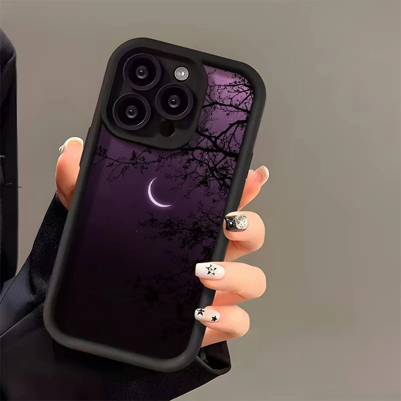 Purple Night Crescent Moon Branches Phone Case For Samsung Galaxy S23 S24 S25 S26 Ultra S22 S21 S20 Plus FE A35 A54 A55 Cover