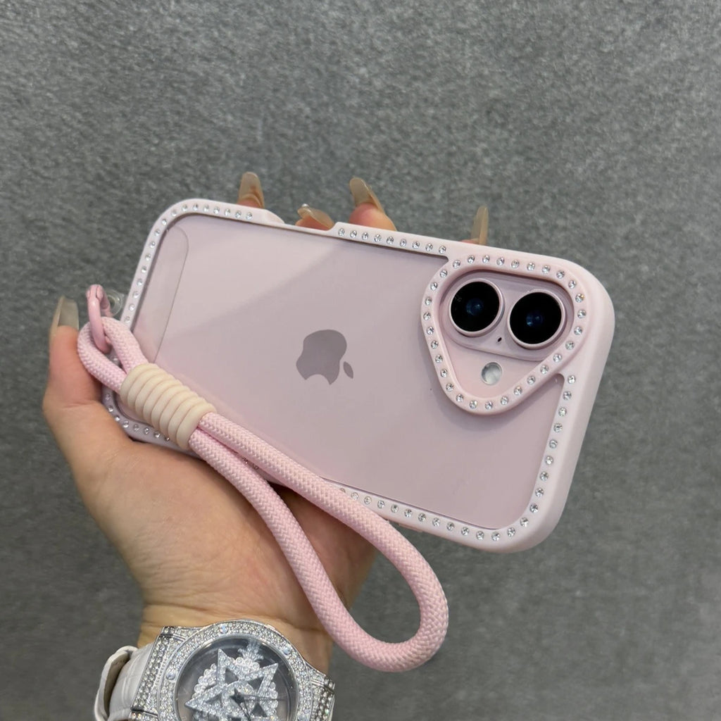 Bling Diamond Transparent Case For iPhone 16 ProMax 14 15 Plus 11 12 13 ProMax 16 Pro Wristband Lanyard Girl's Gift Shiny Cover