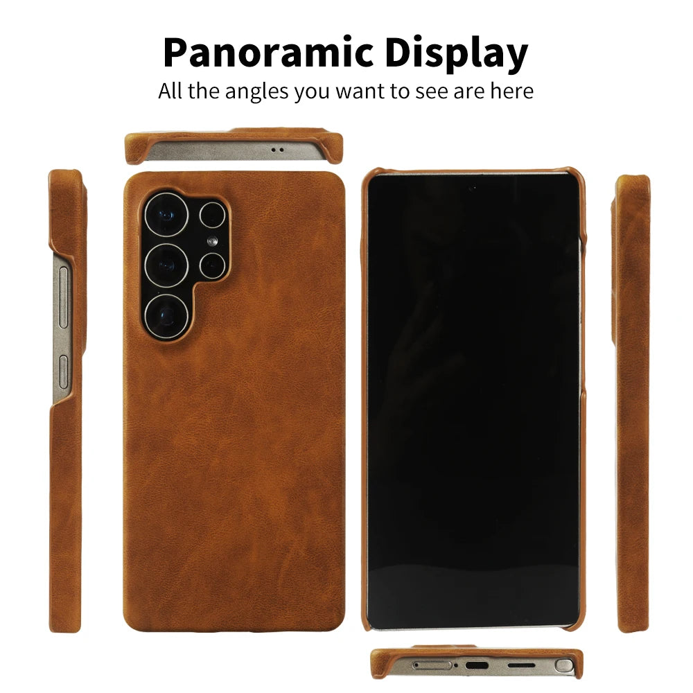 Skin Leather Phone Case For Samsung S26 Ultra S25 Edge S24 FE S23 S22 S21 Plus Hard PC Back Cover Cases Shockproof Fundas Coque
