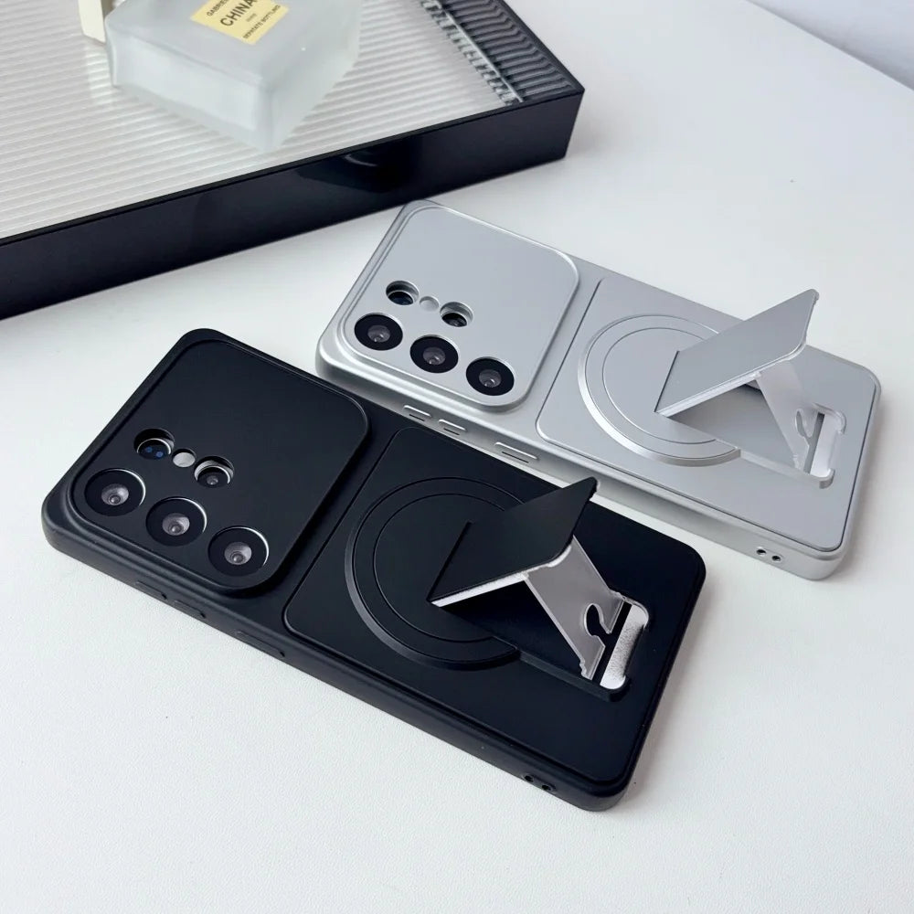 Magnetic Fold Holder Case For Samsung Galaxy S26 S25 S24 S23 S22 S21 Plus Ultra FE Stand Shockproof Big Window For Magsafe Cover