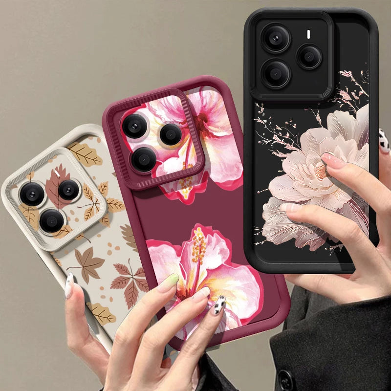 Pink Flowers Patterned TPU Phone Case For Xiaomi Redmi Note 15 14 13 Pro Plus Redmi Note 15 14 13 12 Pro 4G Soft Silicone Cover