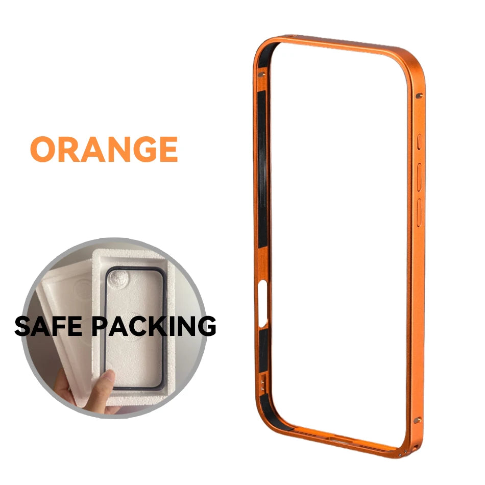 17pro Light Aluminum Metal Bumper Case Orange For iPhone 12 13 14 Plus 15 16 17 Pro Max Ultra Thin Alloy Back Frame Accessories