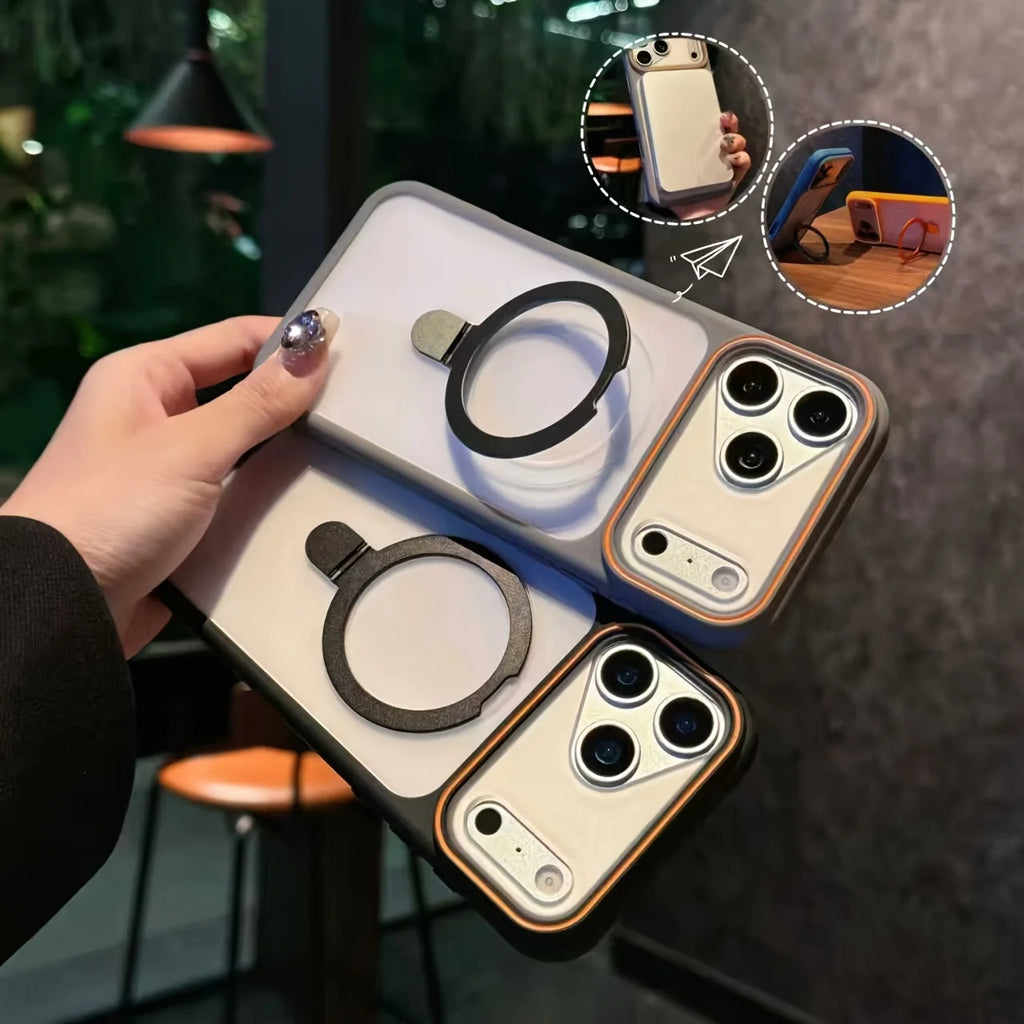Translucent Magnetic Bracket for Magsafe Phone Case for IPhone 17 13 12 11 Pro Max 16 15 14 Plus Frosted Lens Frame Back Cover