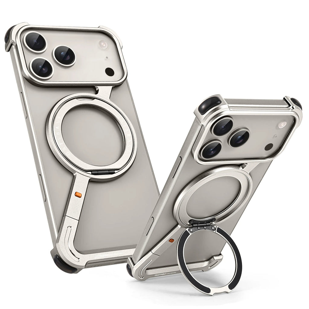 Oatsbasf Frameless Metal Phone Case for iPhone 17 Pro/Pro Max/17 Air with Stand 360° Rotatable Magsafe Protective Shockproof