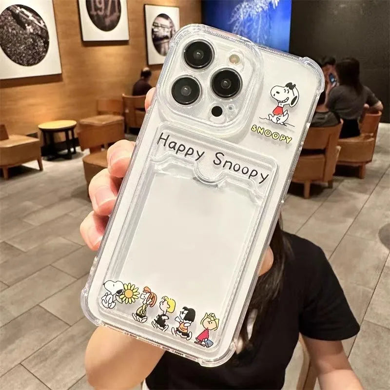 Hot Funny Cute S-Snoopys Card Hold Phone Case For Samsung Galaxy S25 S24 S23 S22 S21 Edge Plus Ultra M33 M53 M54 5G Airbag Cover