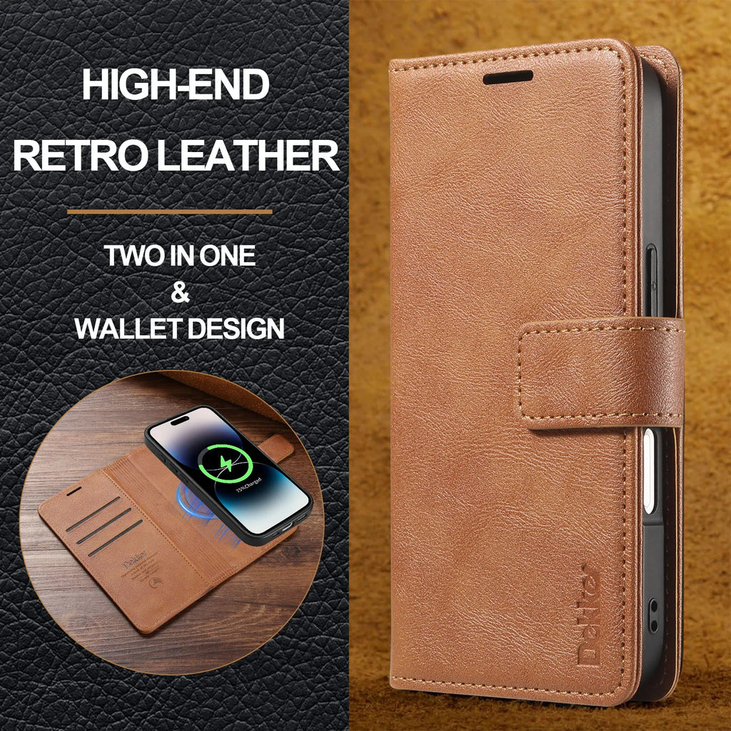 2 in 1 Detachable Card Solt Magnetic Wallet Leather Case For iPhone 16 Pro Max 15 Plus 14 13 12 Flip Bag Business For Magsafe