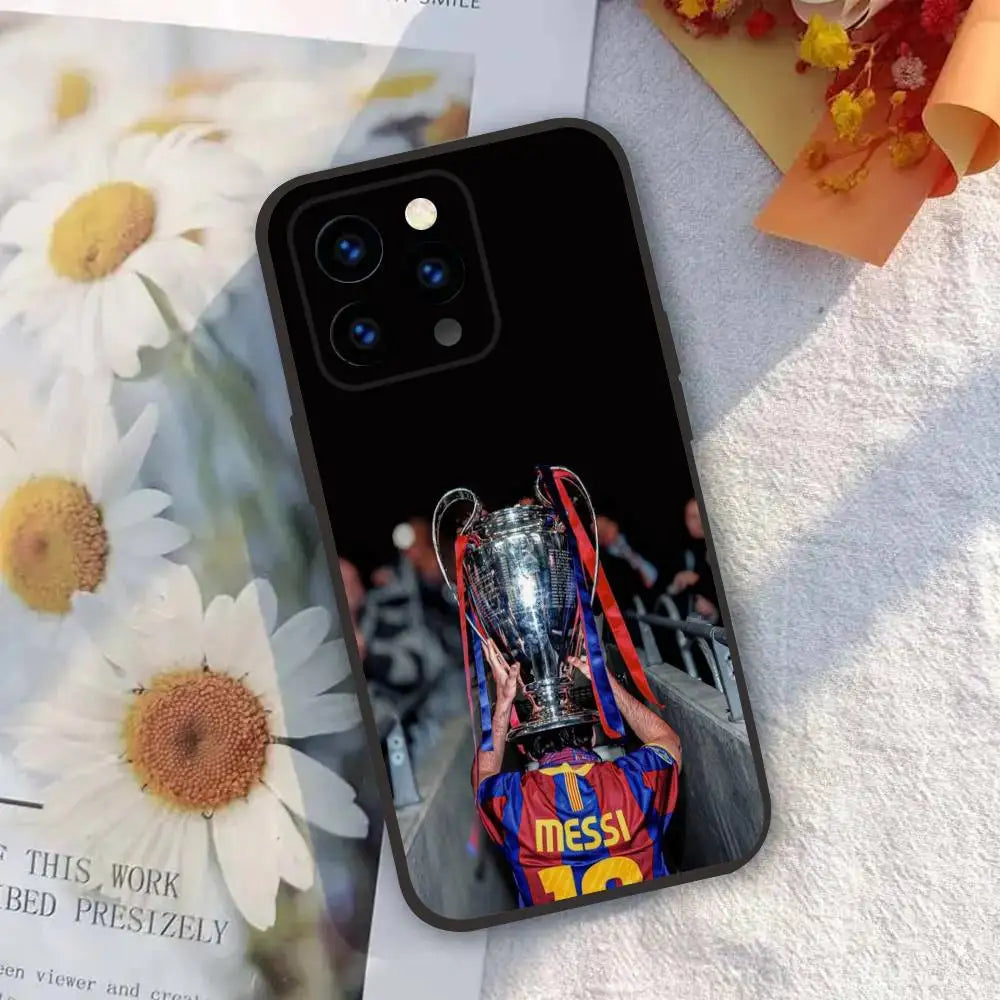 1PC Football King M-Messi Phone Case Silicone Soft Black Shockproof TPU For IPhone 16 15 14 13 12 11 Plus Pro Max Plus