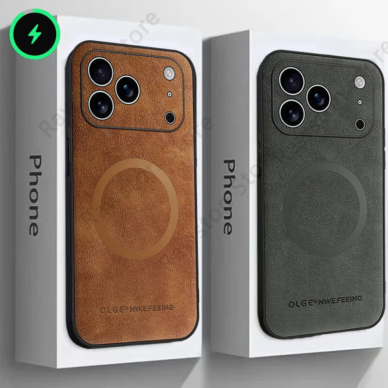 for MagSafe Luxury Leather Case for Apple iPhone 17 Pro Max 16 13 12 14 15 Plus MacSafe Magnetic Wireless Shockproof Cover