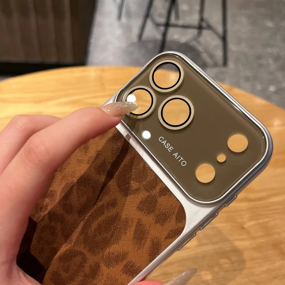 Luxury Leopard Print  Leather Texture Phone Case For iPhone 17 Air 16 15 14 Pro Max 13 Cool Matte Shockproof Bumper Cover Funda