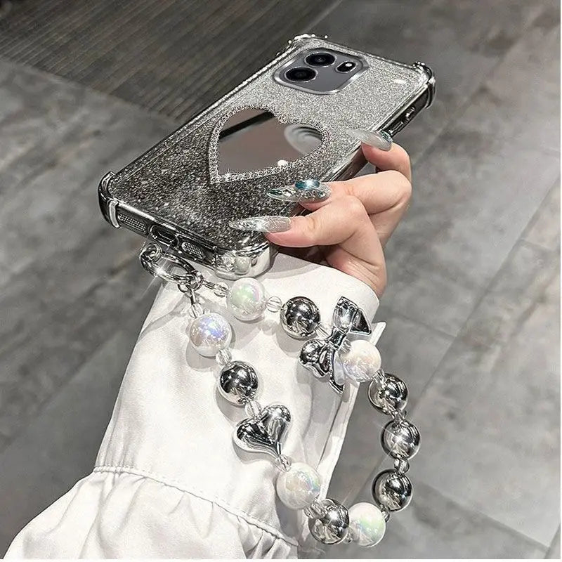 Glitter Plating Love Mirror Bracelet Case for Oneplus 15 ACE 6 6T 5 Pro Turbo 6 6V Shockproof Silicone Cover
